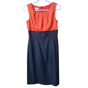 Alyx Sleeveless Polka Dot Denim Sheath Dress Size 4 60's Mod Rockabilly Indie